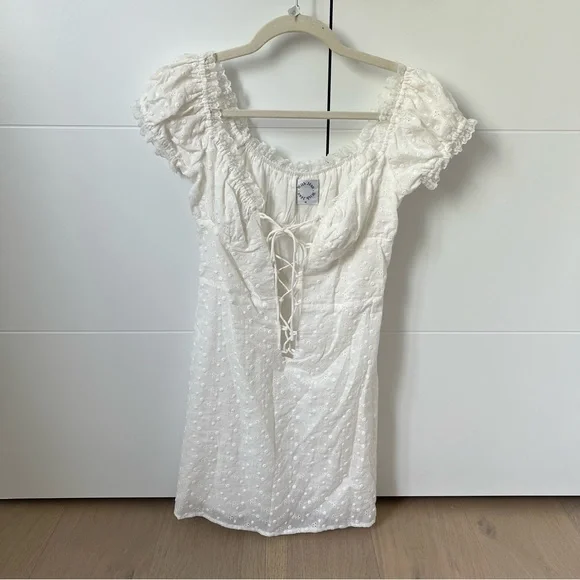 With Jean White Lace-Up Mini Dress - Picture 2 of 6